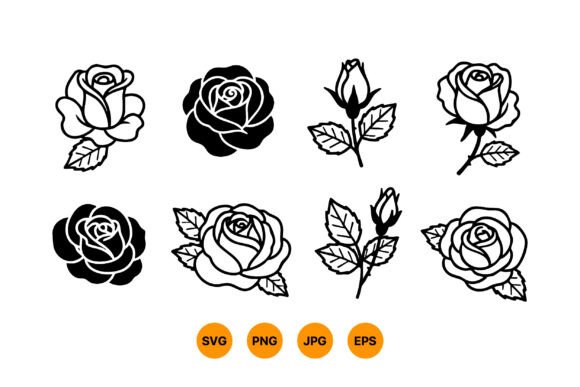 Download Rose Flower Vector Set with Black and Wh - Rose Collection