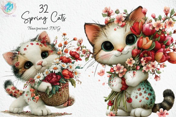 Download Whimsical Spring Cats Clipart - Spring Collection