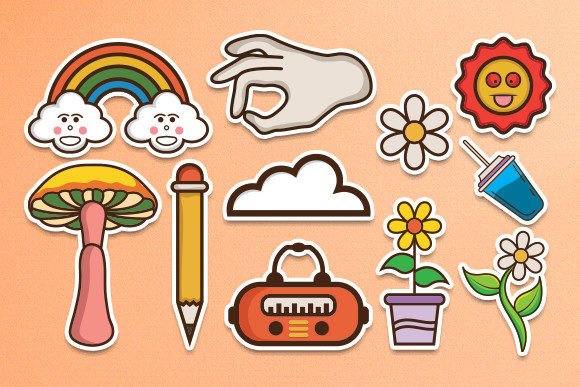 Download 90's Retro Groovy Element Clipart Set - Retro Collection